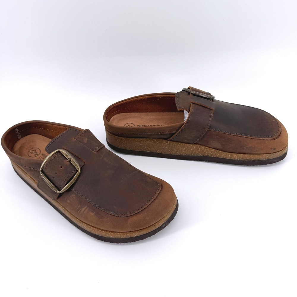 White Mountain Bueno Clogs Size 10 Brown Leather Buckle Comfort Mules W33951-979 - Picture 4 of 8